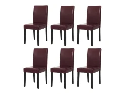 Juego de 6 sillas de comedor Littau de piel sintética, polipiel, roja, patas oscuras