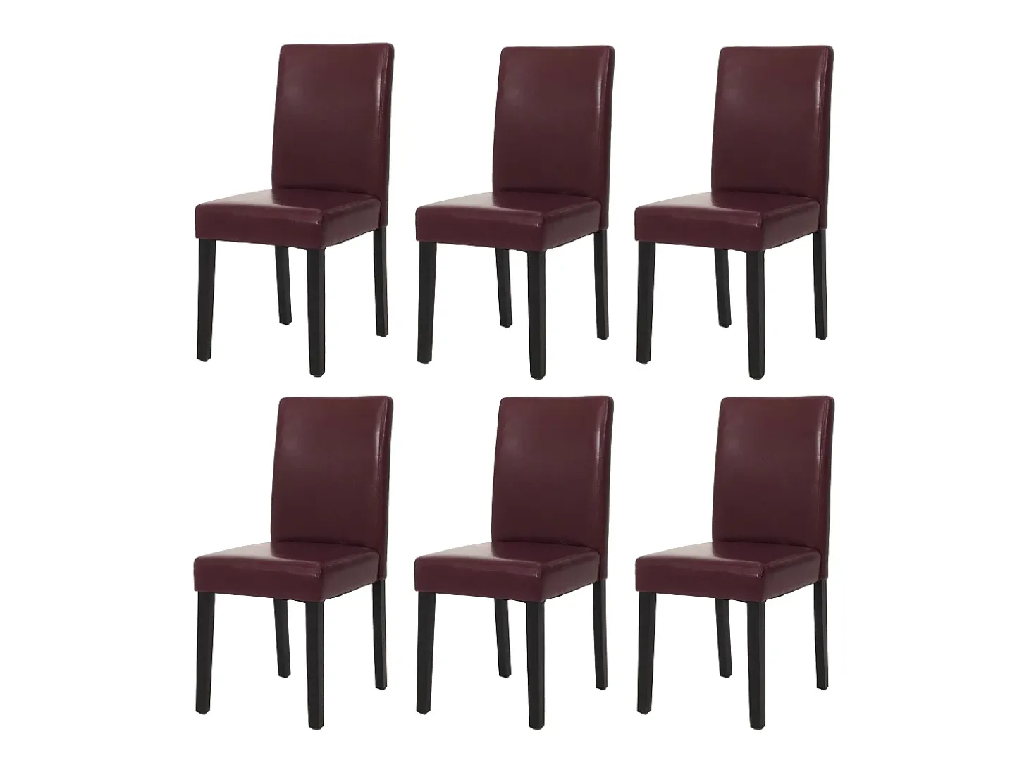 Juego de 6 sillas de comedor Littau de piel sintética, polipiel, roja, patas oscuras