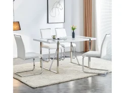 Juego de 4 sillas de comedor - Lino y piel sintética - Patas de metal - Blanco - BLITZ