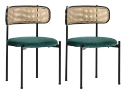 Juego de 6 sillas de comedor de terciopelo y ratán con patas de metal - Verde