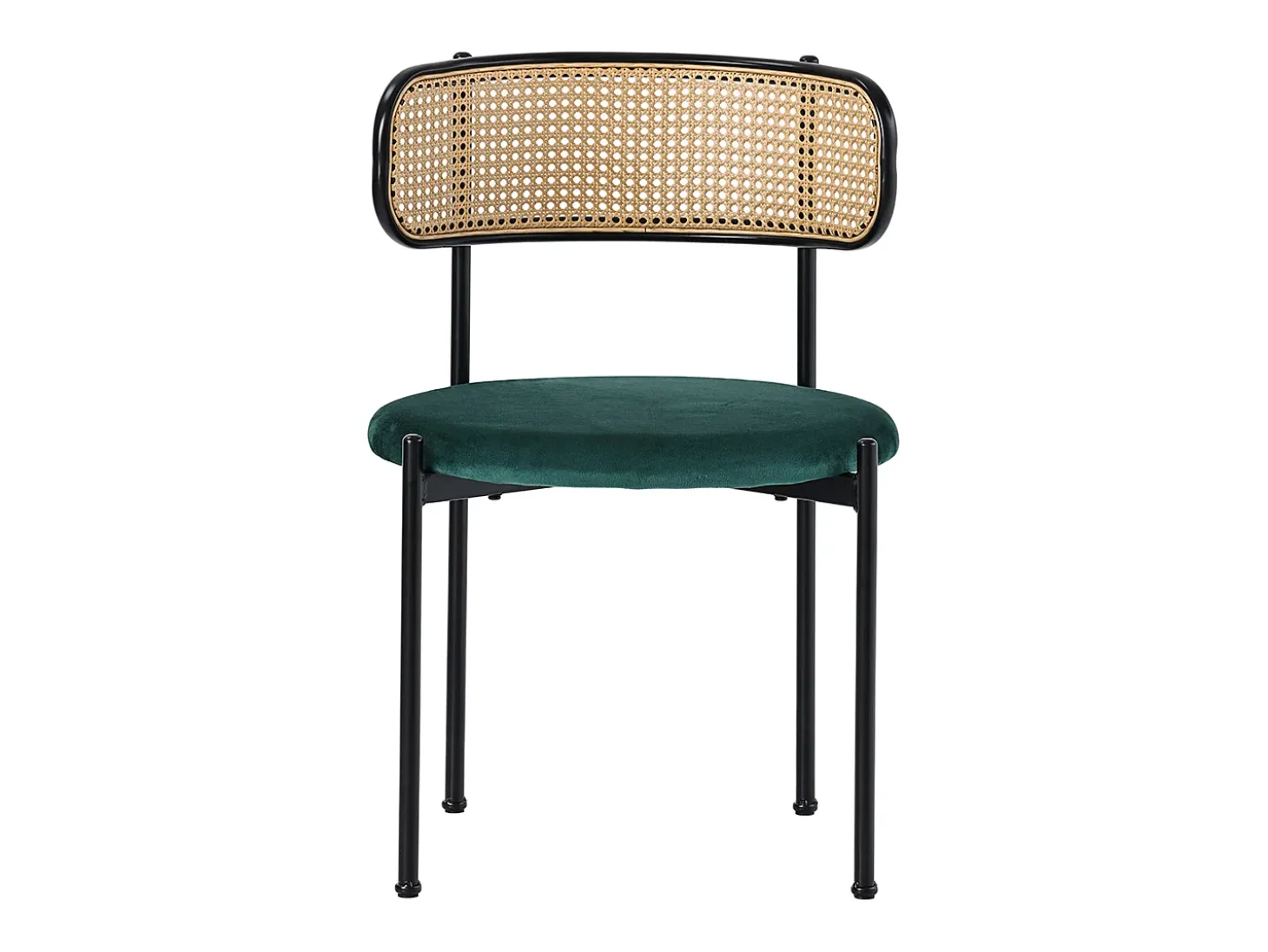 Juego de 6 sillas de comedor de terciopelo y ratán con patas de metal - Verde