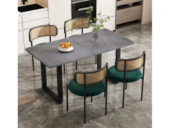 Juego de 6 sillas de comedor de terciopelo y ratán con patas de metal - Verde
