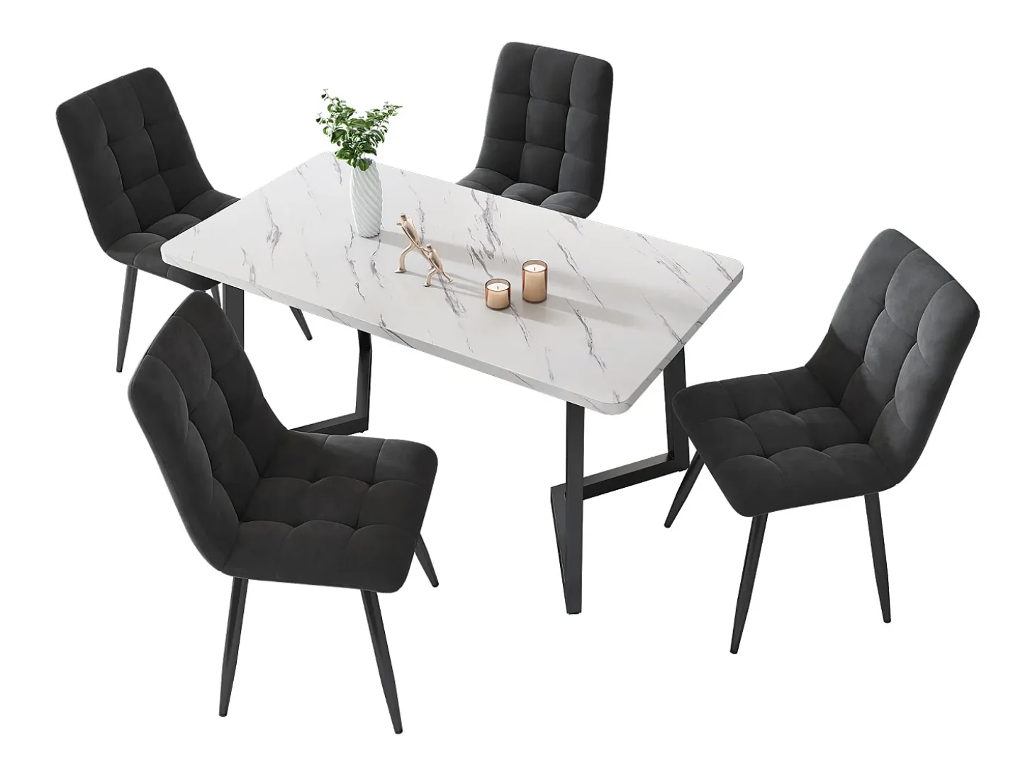 Juego de 4 sillas de comedor - Sillas con respaldo acolchado y patas de metal - terciopelo gris oscuro