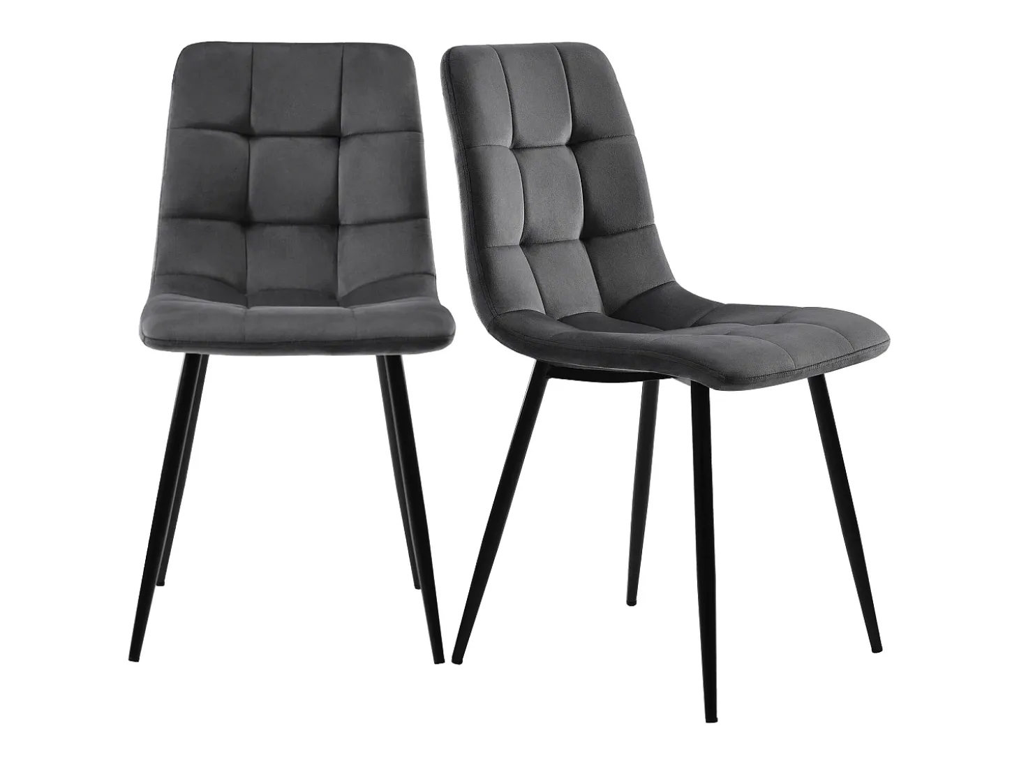 Juego de 4 sillas de comedor - Sillas con respaldo acolchado y patas de metal - terciopelo gris oscuro