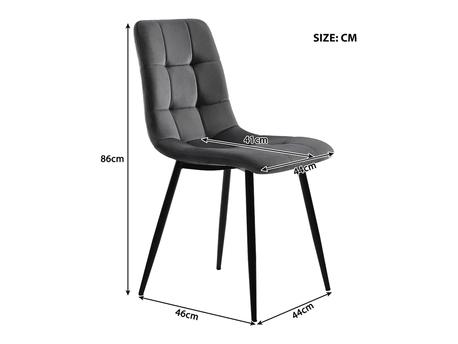 Juego de 4 sillas de comedor - Sillas con respaldo acolchado y patas de metal - terciopelo gris oscuro