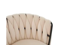 Juego de 2 sillas de comedor de terciopelo marfil con función giratoria y patas de metal negro
