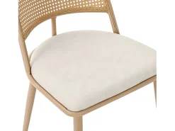 Juego de 6 sillas de comedor con cojín de piel sintética y respaldo de ratán PE - Natural