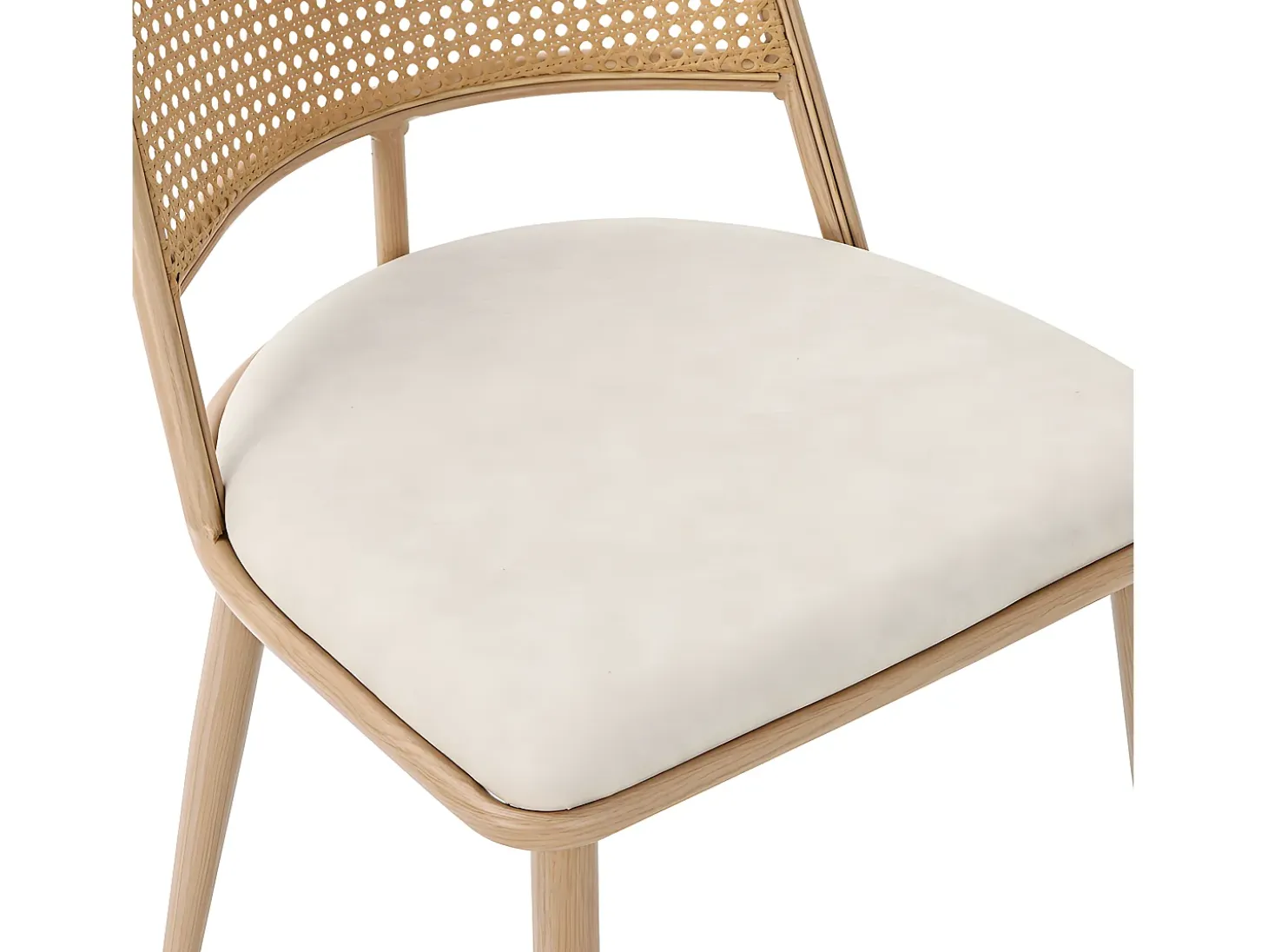 Juego de 6 sillas de comedor con cojín de piel sintética y respaldo de ratán PE - Natural