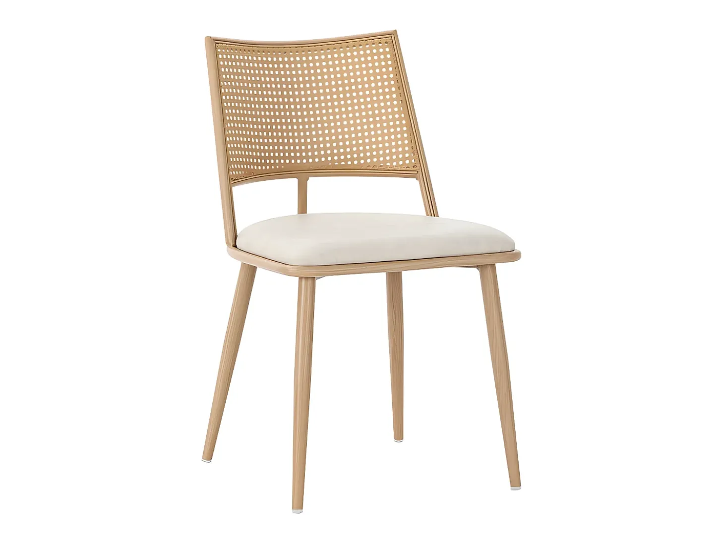 Juego de 6 sillas de comedor con cojín de piel sintética y respaldo de ratán PE - Natural