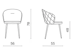 Juego de 2 sillas de comedor "Claris" en tejido antracita acolchado cm 56x55 78h