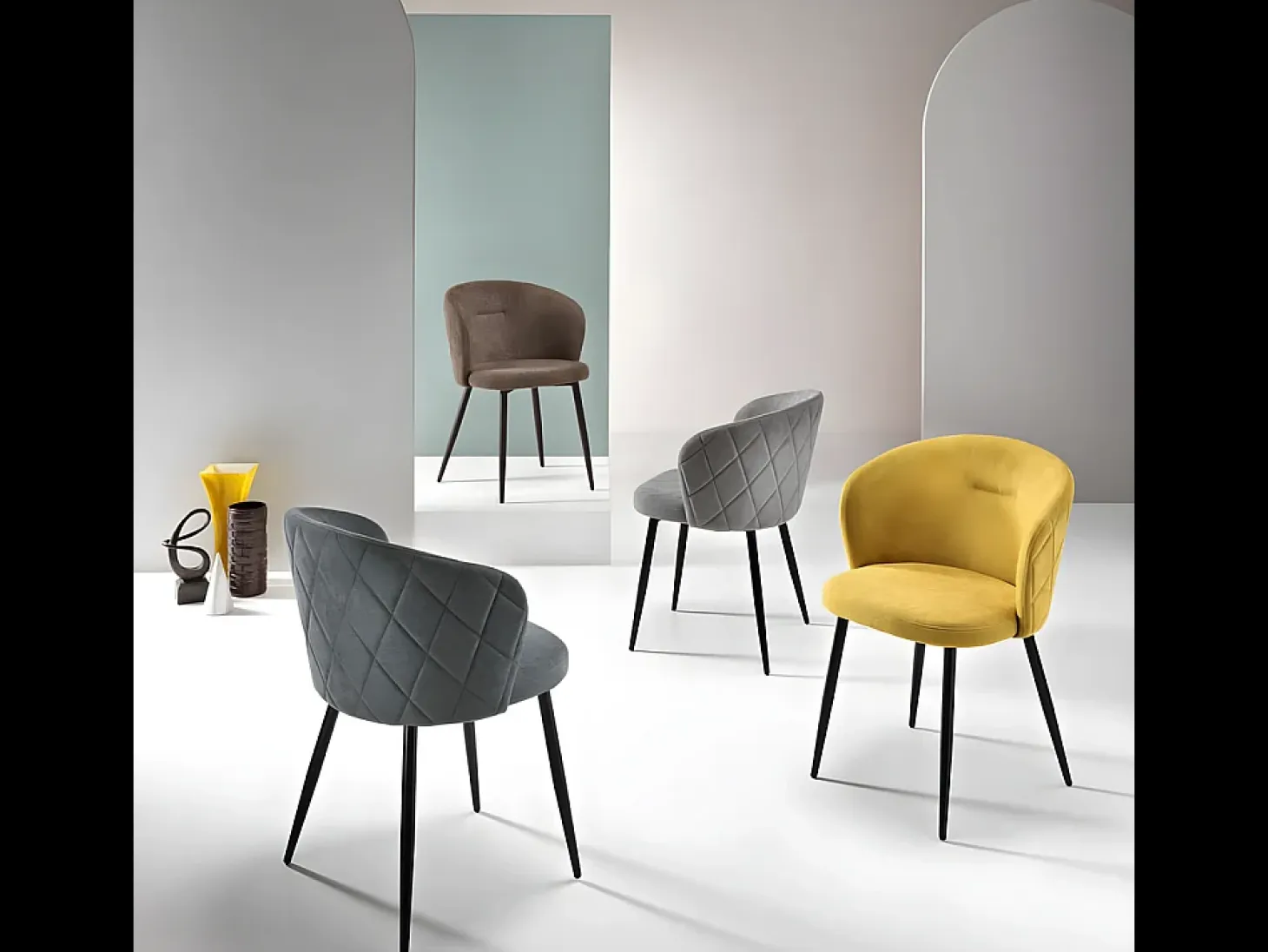 Juego de 2 sillas de comedor "Claris" en tejido antracita acolchado cm 56x55 78h