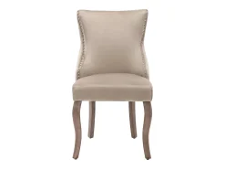 Juego de 2 sillas de comedor, silla decorativa tapizada con ribete de tachuelas, tela de terciopelo, patas de madera maciza, beige.