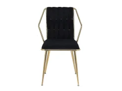 Juego de 2 sillas de comedor de terciopelo, con cómodos cojines y respaldo tejido a mano, patas resistentes de metal dorado, color negro