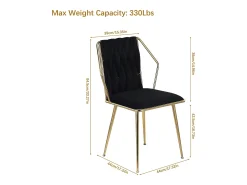 Juego de 2 sillas de comedor de terciopelo, con cómodos cojines y respaldo tejido a mano, patas resistentes de metal dorado, color negro