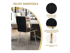 Juego de 2 sillas de comedor de terciopelo, con cómodos cojines y respaldo tejido a mano, patas resistentes de metal dorado, color negro