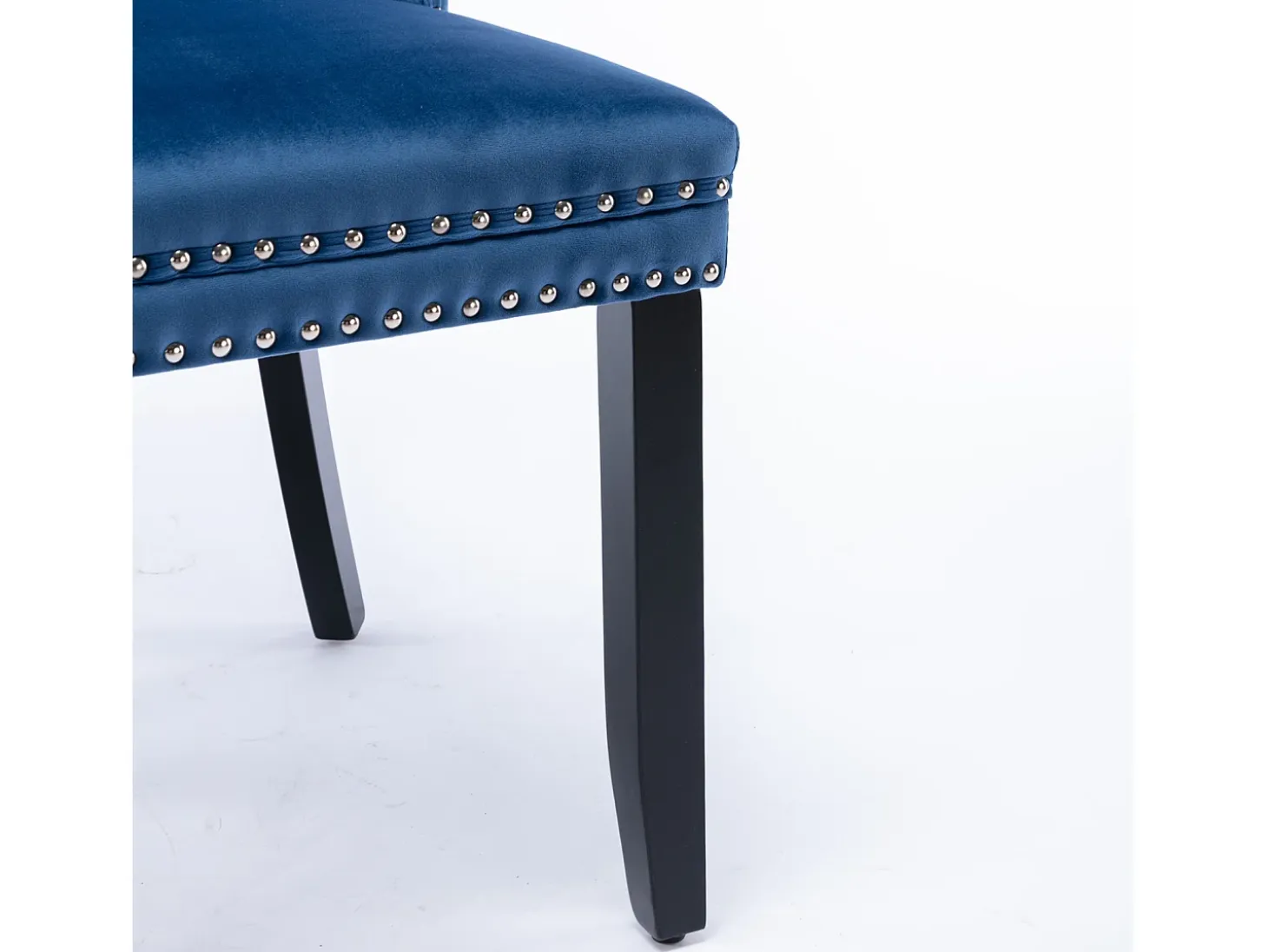 Juego de 2 sillas de comedor en terciopelo azul con tachuelas decorativas y respaldo acolchado