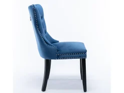 Juego de 2 sillas de comedor en terciopelo azul con tachuelas decorativas y respaldo acolchado