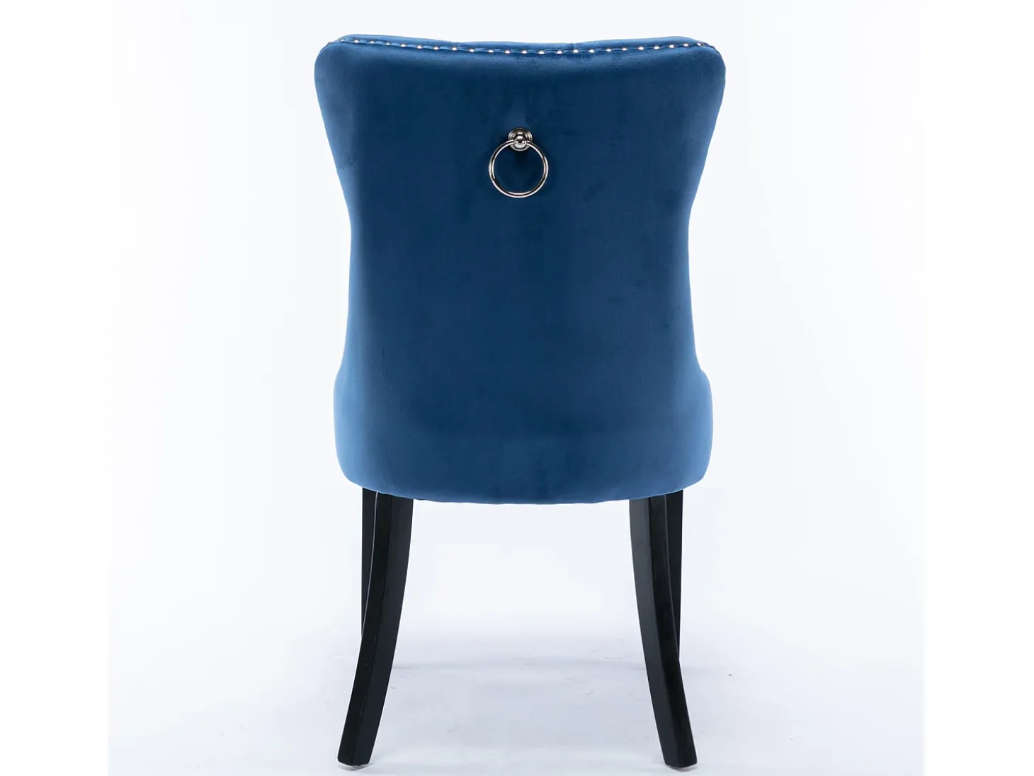 Juego de 2 sillas de comedor en terciopelo azul con tachuelas decorativas y respaldo acolchado