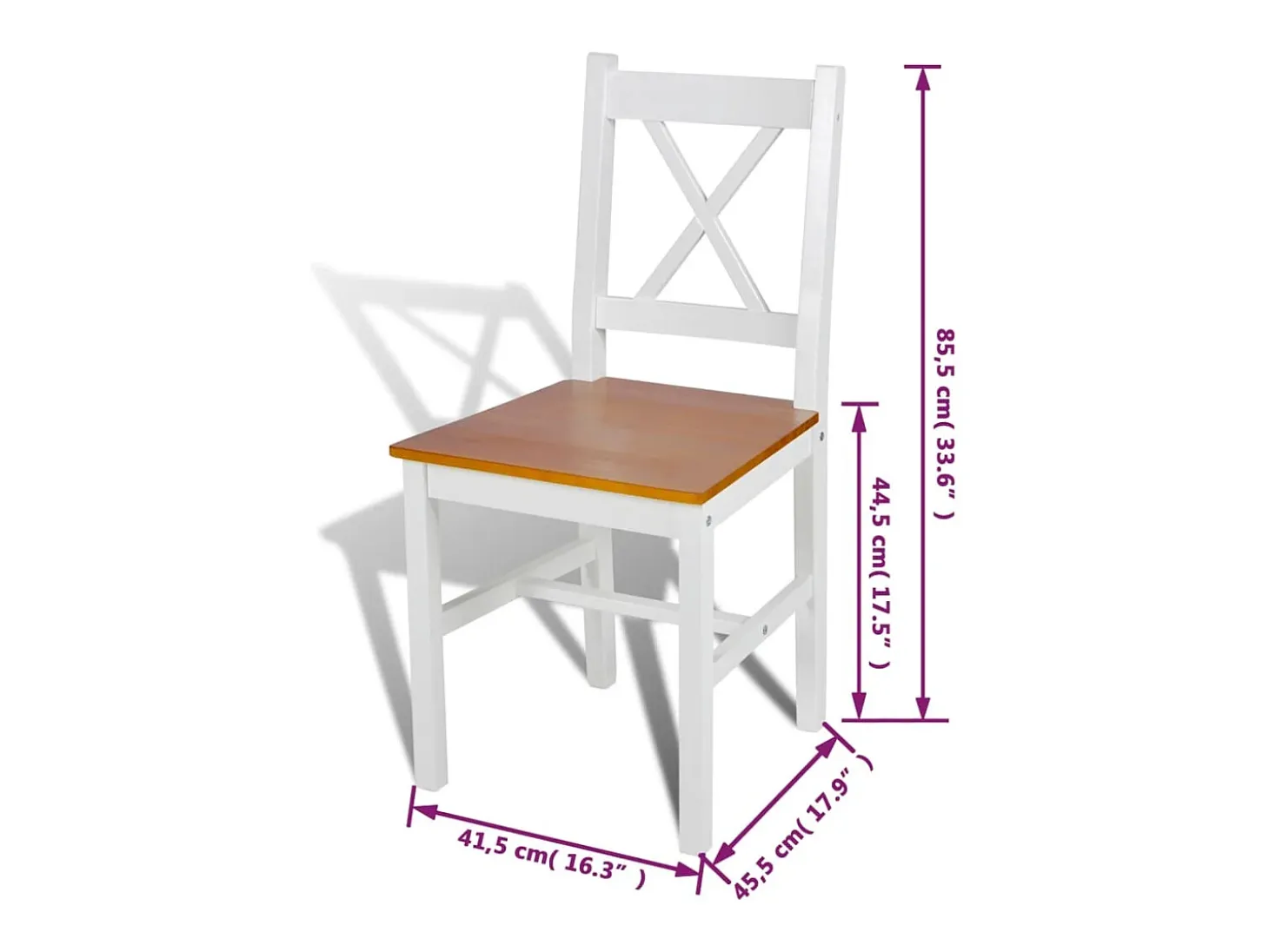 Juego de 4 sillas de comedor de madera de pino blanco
