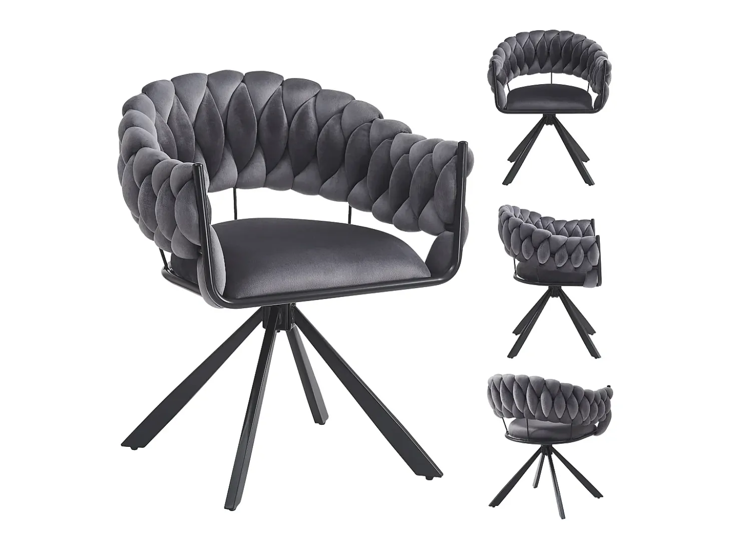Juego de 4 sillas de comedor - 64 x 54 x 77 cm - Silla de tocador - Patas de garra ajustables - Terciopelo - Gris