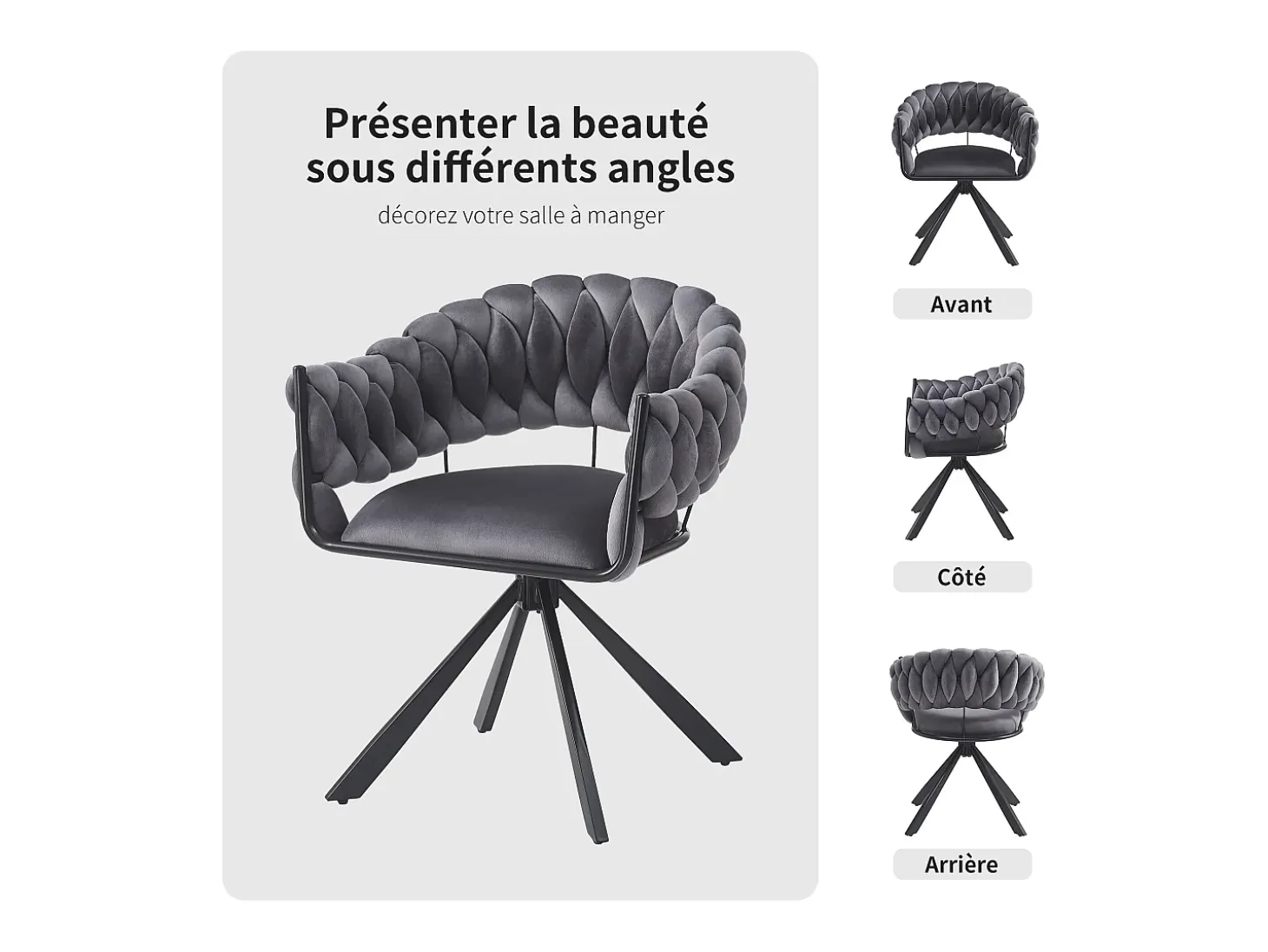 Juego de 4 sillas de comedor - 64 x 54 x 77 cm - Silla de tocador - Patas de garra ajustables - Terciopelo - Gris