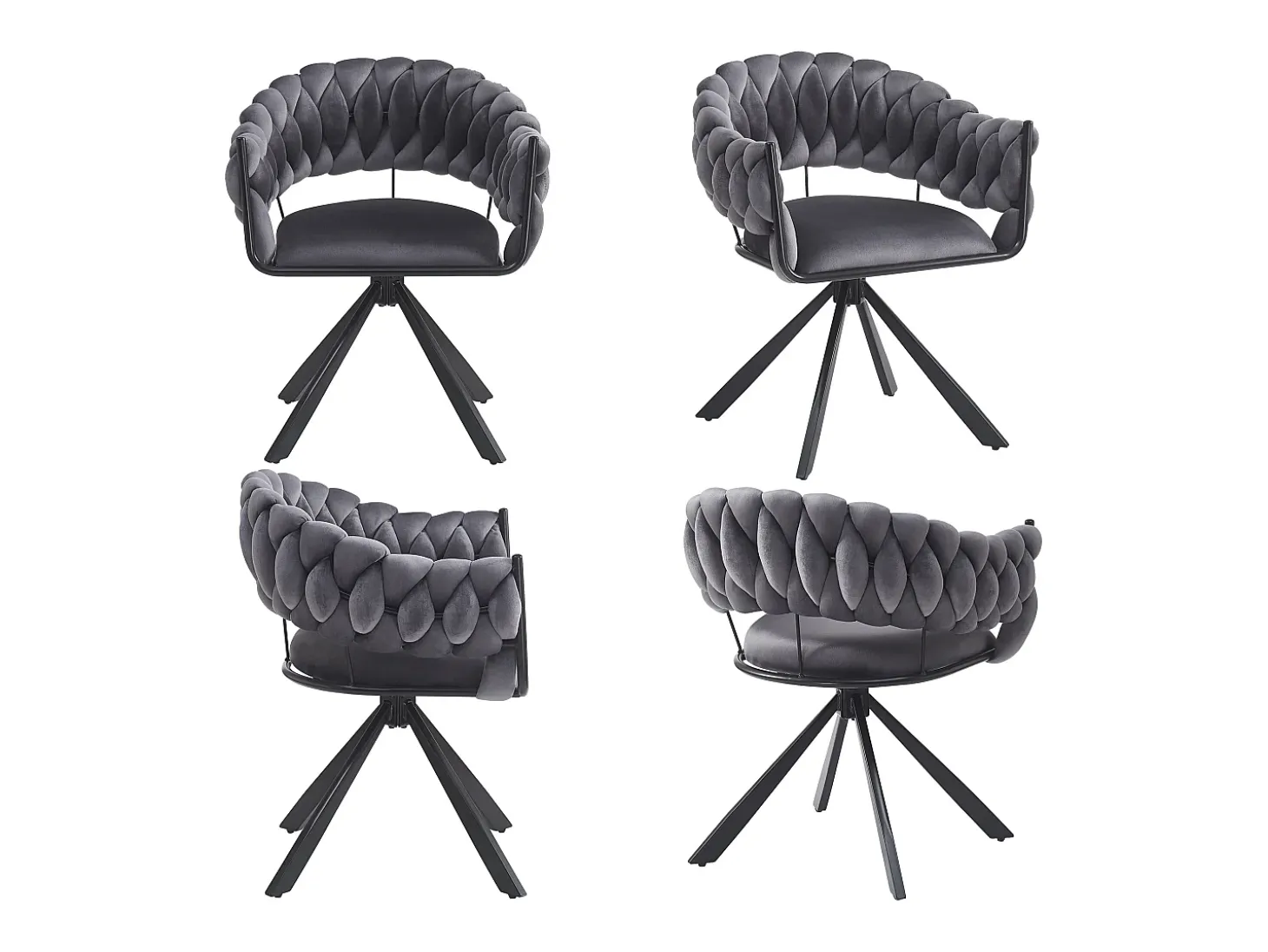 Juego de 4 sillas de comedor - 64 x 54 x 77 cm - Silla de tocador - Patas de garra ajustables - Terciopelo - Gris