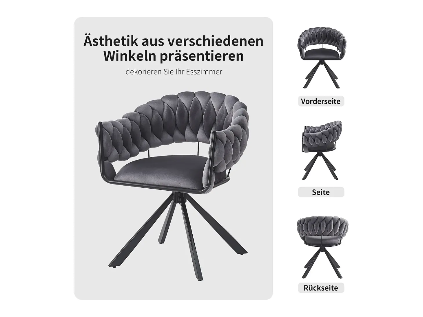 Juego de 4 sillas de comedor - 64 x 54 x 77 cm - Silla de tocador - Patas de garra ajustables - Terciopelo - Gris