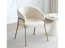Juego de 2 sillas de comedor blancas, modernas, de terciopelo de cordero, patas doradas
