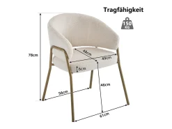 Juego de 2 sillas de comedor blancas, modernas, de terciopelo de cordero, patas doradas