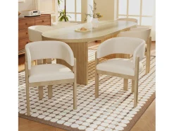 Juego de 2 sillas de comedor de madera maciza - 60 x 51 x 80 cm - respaldo curvo - tapizado de bucle - natural