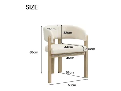 Juego de 2 sillas de comedor de madera maciza - 60 x 51 x 80 cm - respaldo curvo - tapizado de bucle - natural