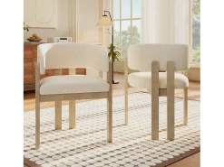 Juego de 2 sillas de comedor de madera maciza - 60 x 51 x 80 cm - respaldo curvo - tapizado de bucle - natural