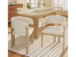 Juego de 2 sillas de comedor de madera maciza - 60 x 51 x 80 cm - respaldo curvo - tapizado de bucle - natural