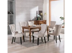 Juego de 4 sillas de comedor tapizadas en lino - 53 x 54 x 97 cm - patas de roble - sillón - beige