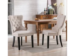 Juego de 4 sillas de comedor tapizadas en lino - 53 x 54 x 97 cm - patas de roble - sillón - beige