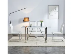 Juego de 4 sillas de comedor modernas, respaldo de poliuretano y lino, asiento de terciopelo, estructura de metal, color blanco (42 x 48 x 95 cm)