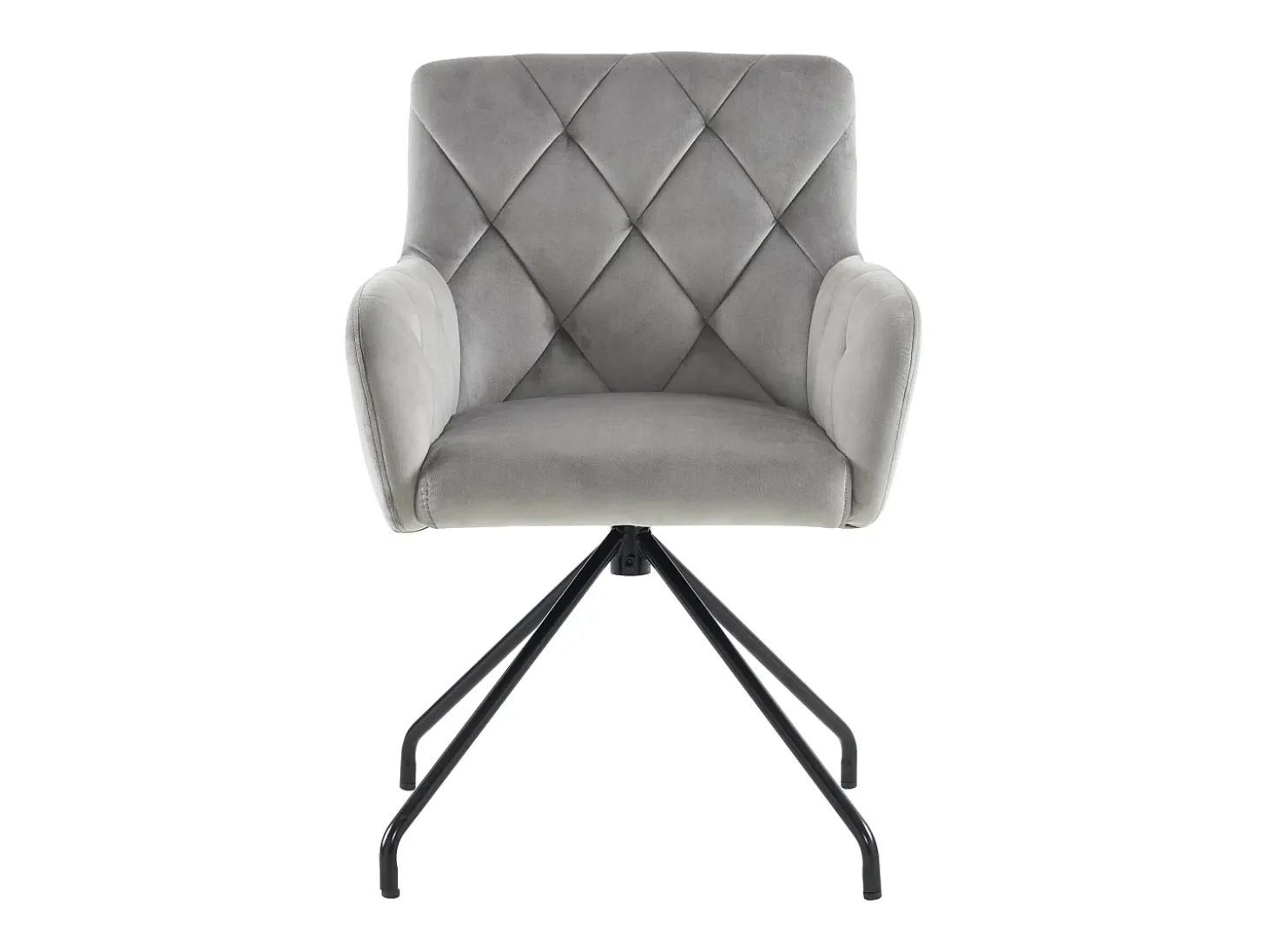 Juego de 2 sillas de comedor de terciopelo gris claro con respaldo de rombos y patas de metal negro