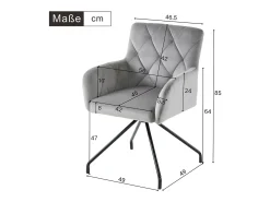 Juego de 2 sillas de comedor de terciopelo gris claro con respaldo de rombos y patas de metal negro
