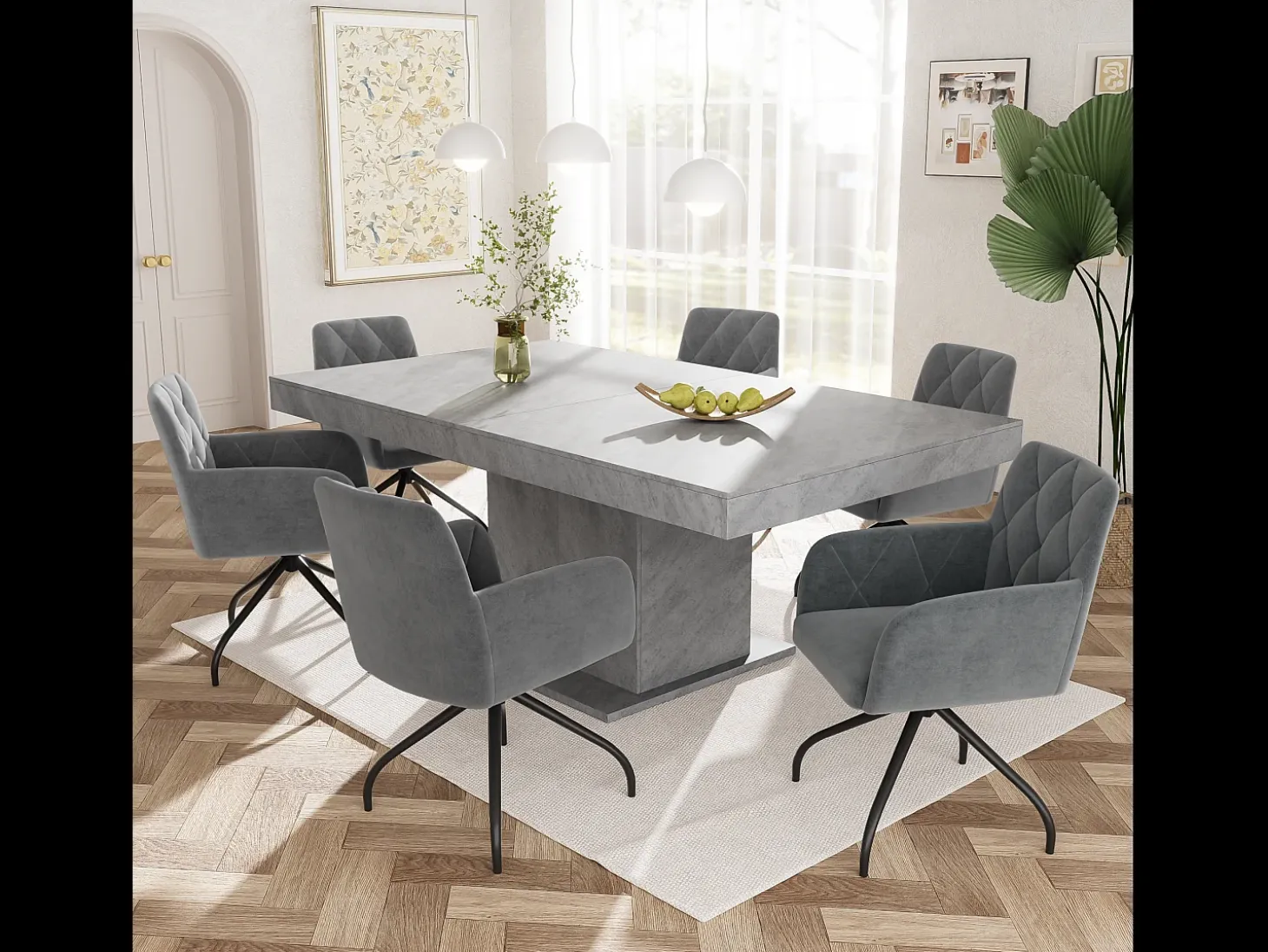 Juego de 2 sillas de comedor de terciopelo con giro de 360° - 85 x 60 x 46 cm - sillón tapizado - 4 patas de metal - negro