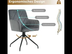 Juego de 2 sillas de comedor de terciopelo con giro de 360° - 85 x 60 x 46 cm - sillón tapizado - 4 patas de metal - negro