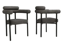 Juego de 2 sillas de comedor gris oscuro - Silla de comedor con respaldo y reposabrazos - ante - patas de metal negro