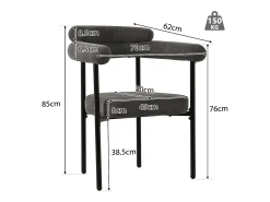 Juego de 2 sillas de comedor gris oscuro - Silla de comedor con respaldo y reposabrazos - ante - patas de metal negro