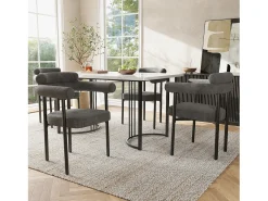 Juego de 2 sillas de comedor gris oscuro - Silla de comedor con respaldo y reposabrazos - ante - patas de metal negro