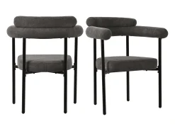 Juego de 2 sillas de comedor gris oscuro - Silla de comedor con respaldo y reposabrazos - ante - patas de metal negro