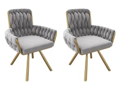 Juego de 2 sillas de comedor de terciopelo, giratorias 360° y base de metal – gris