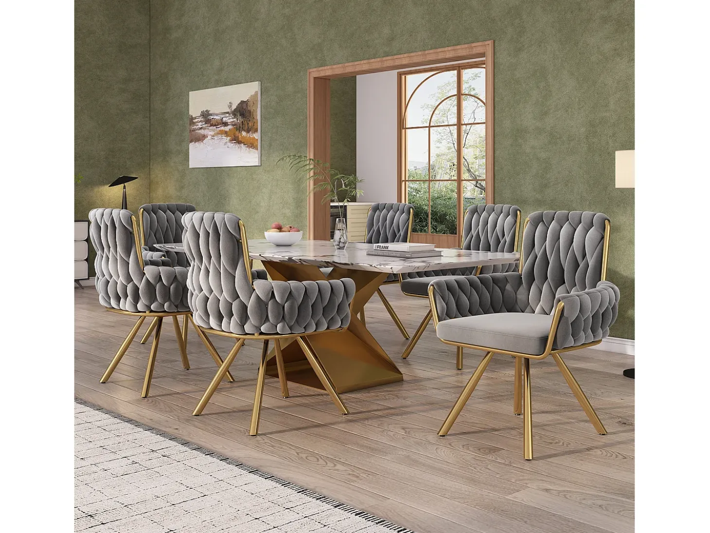 Juego de 2 sillas de comedor de terciopelo, giratorias 360° y base de metal – gris