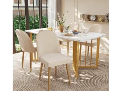 Juego de 2 sillas de comedor modernas de terciopelo - Patas de metal dorado - Sin brazos - Beige
