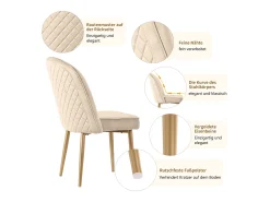 Juego de 2 sillas de comedor modernas de terciopelo - Patas de metal dorado - Sin brazos - Beige