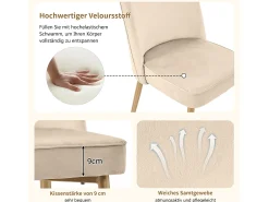 Juego de 2 sillas de comedor modernas de terciopelo - Patas de metal dorado - Sin brazos - Beige
