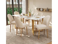 Juego de 2 sillas de comedor modernas de terciopelo - Patas de metal dorado - Sin brazos - Beige